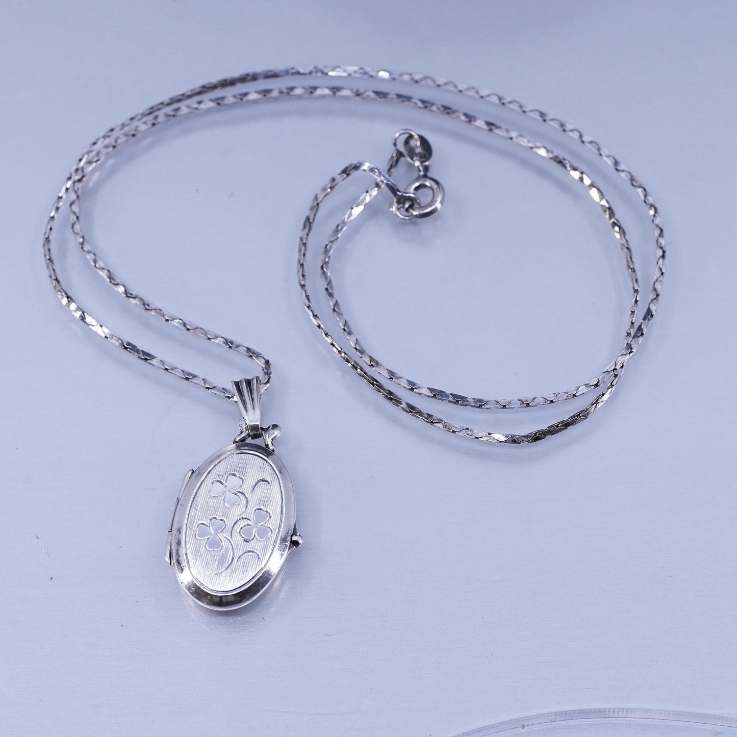 16”, Sterling 925 silver snake chain necklace with oval photo locket pendant