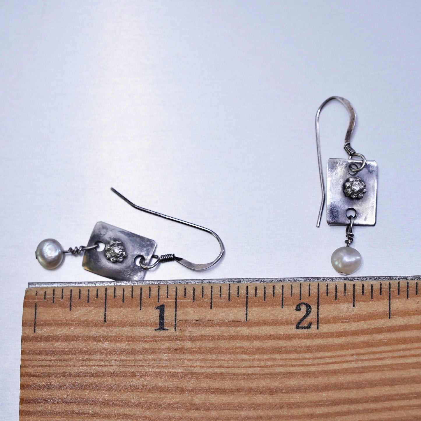 Vintage Sterling 925 silver earrings, dangle with pearl
