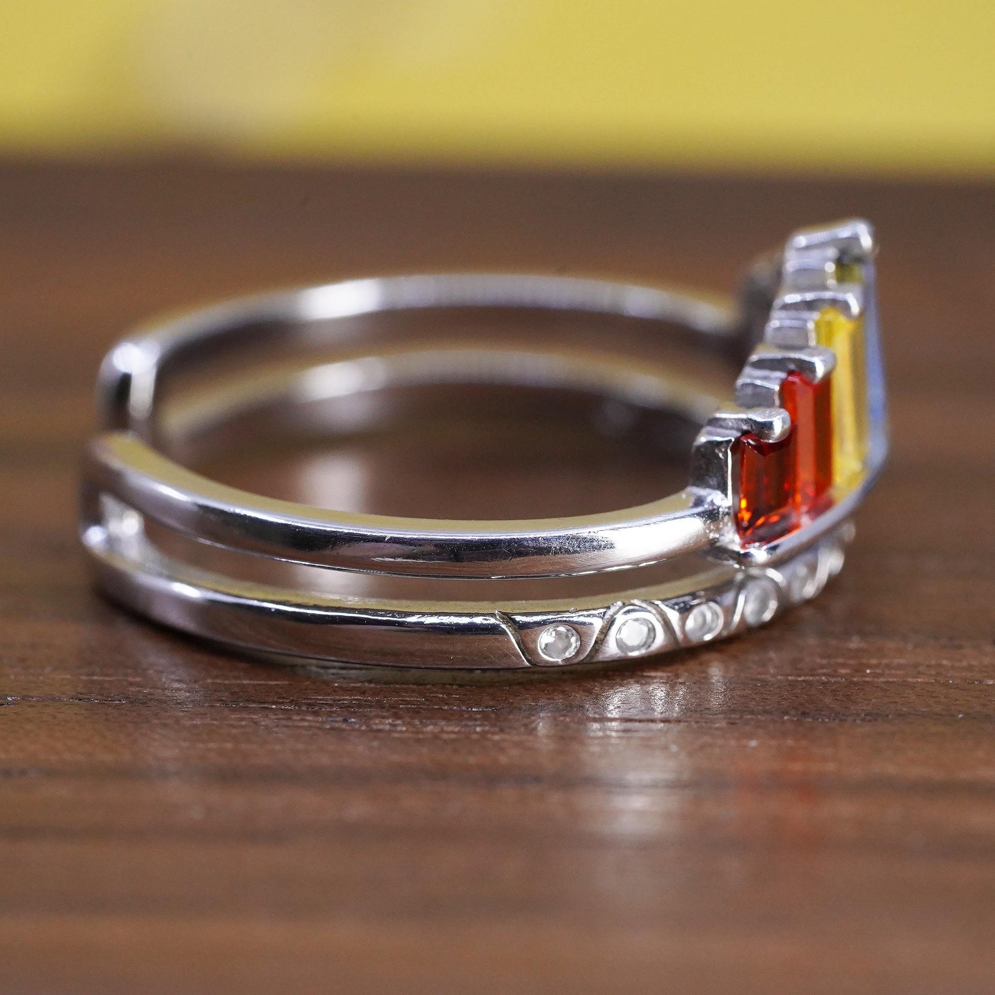 Rainbow Baguette Sterling Silver 925 Rings, Rainbow Crown Ring, Pride Jewelry