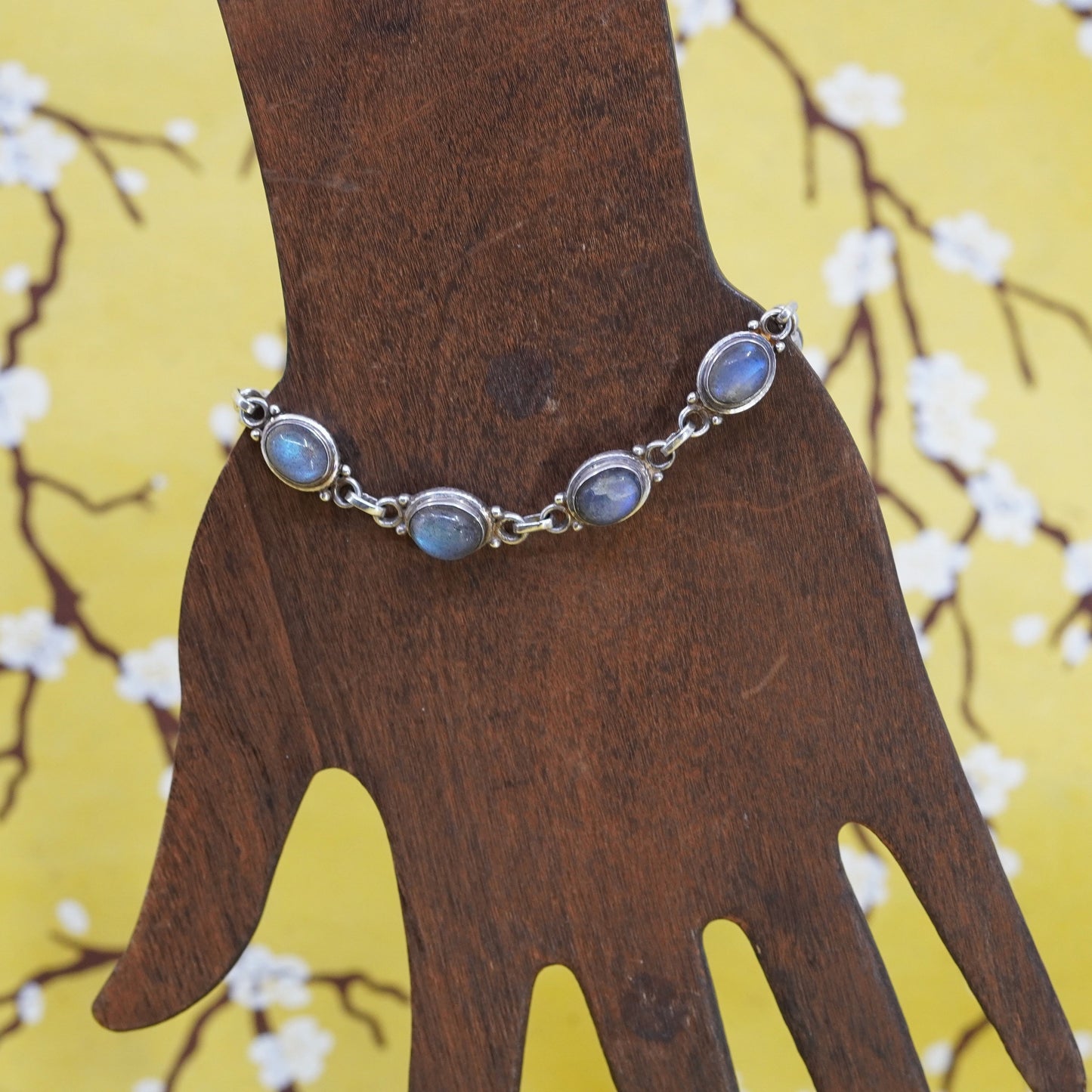 7.25”, vintage Sterling 925 silver tennis bracelet with moonstone