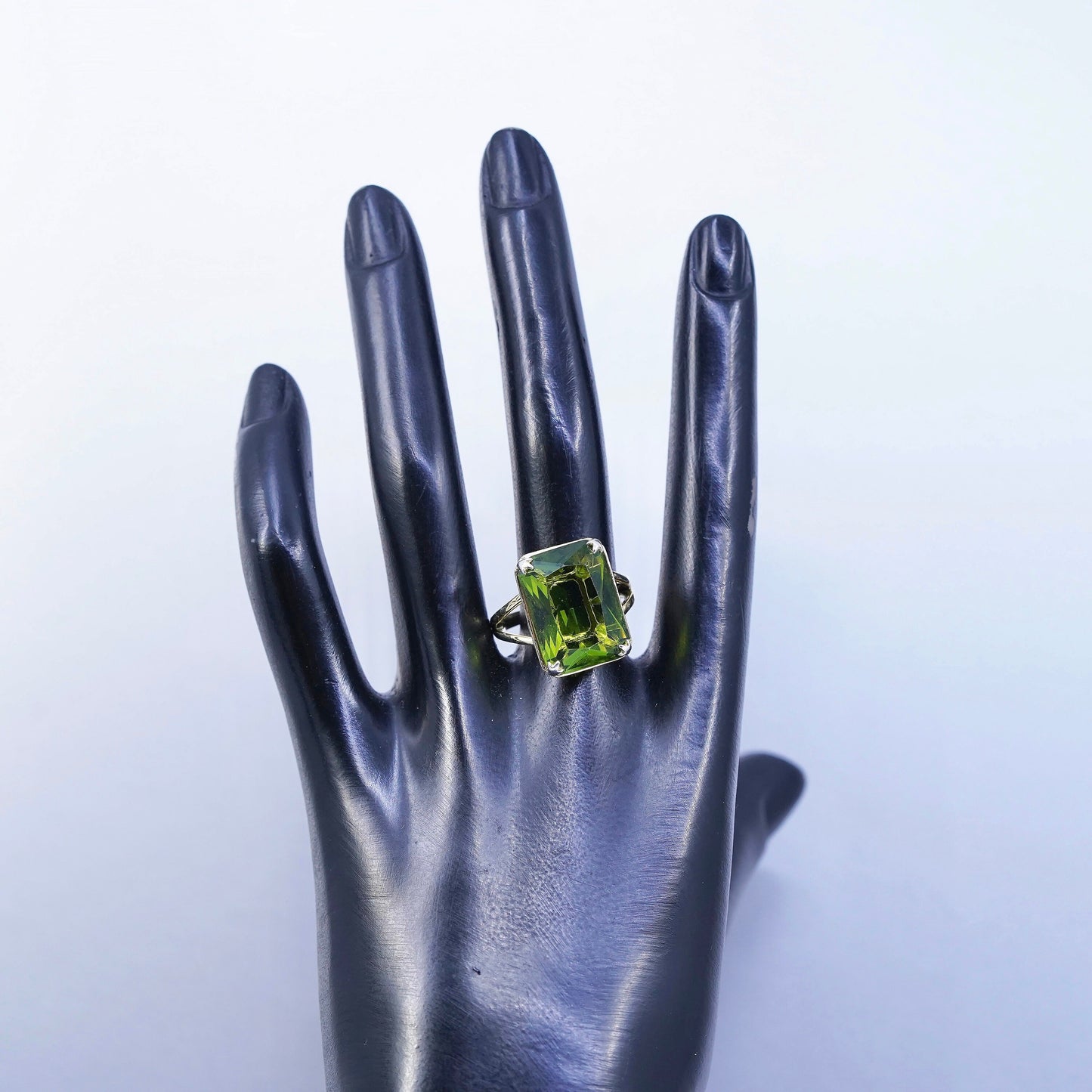 Size 8, vintage vermeil gold over Sterling 925 silver handmade ring w/ peridot