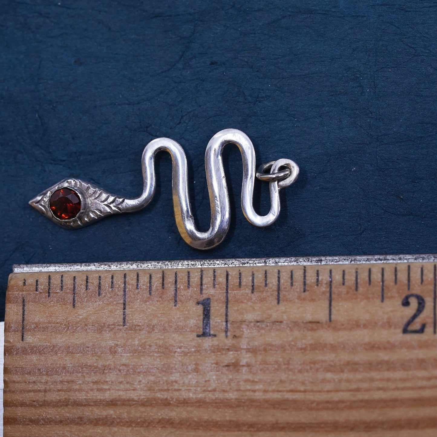 Vintage Sterling silver handmade pendant, 925 snake with ruby