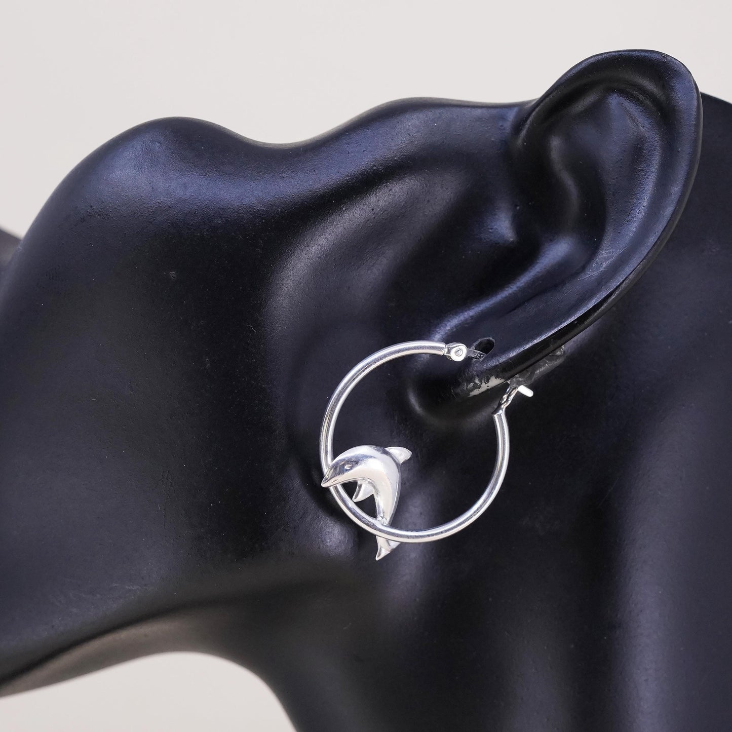 1”, Vintage Sterling silver handmade single 1 earring, 925 dolphin 925 hoops