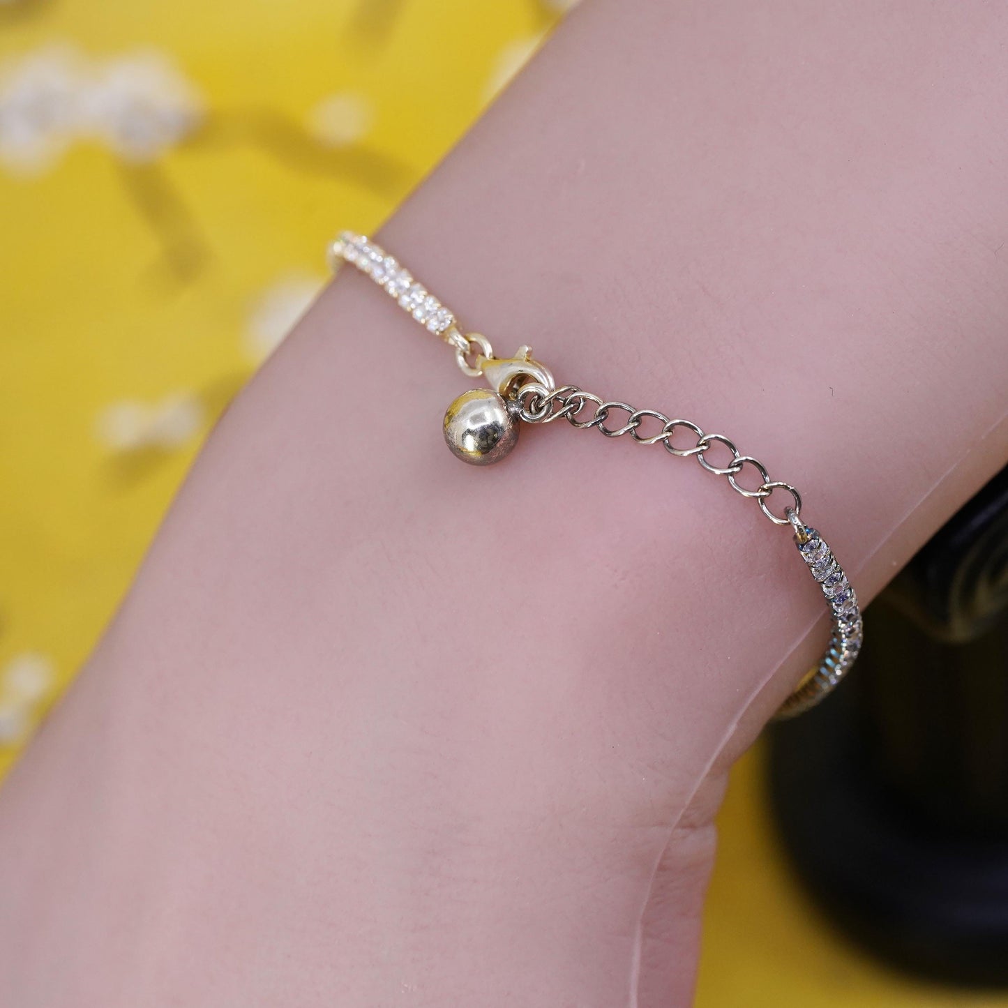 5.5+1”, Vermeil gold over sterling silver bracelet, 925 chain with cluster Cz