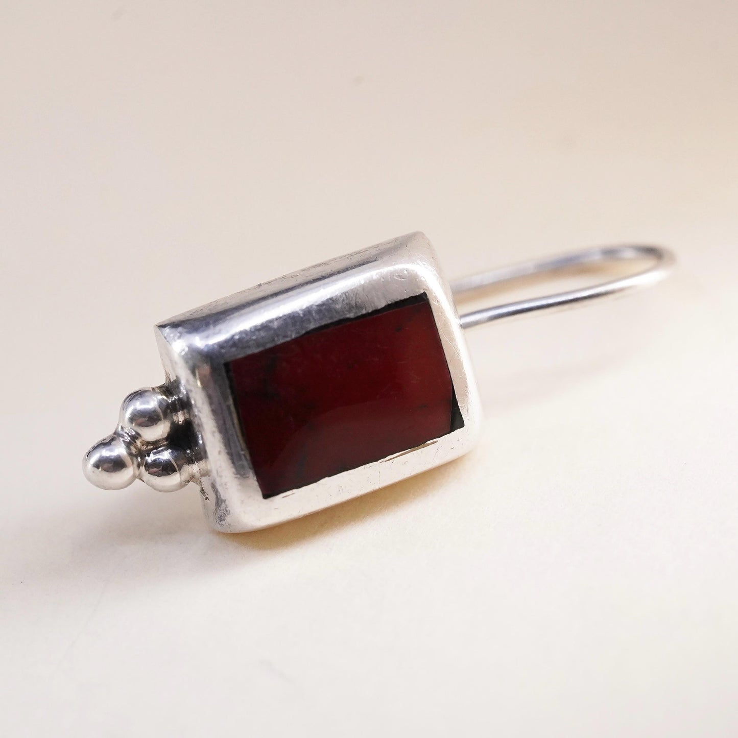 Vintage Mexican sterling 925 silver handmade single earring with red Jasper