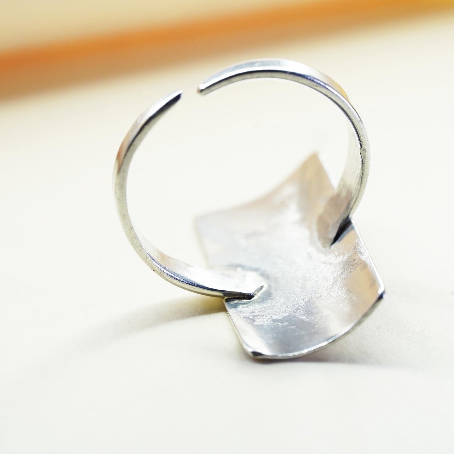 Size adjustable, vintage sterling 925 silver handmade ring statement band