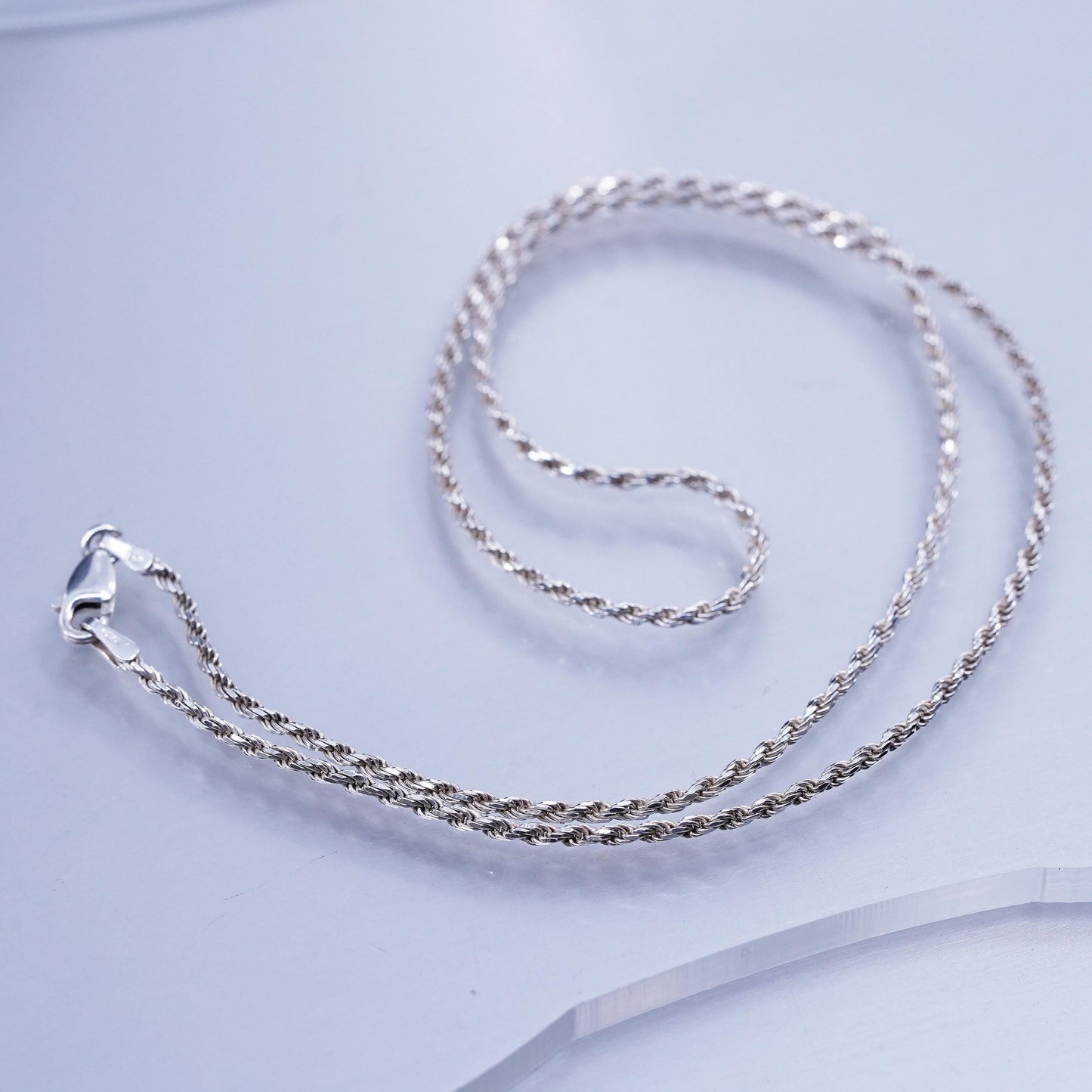 18” 2mm, vintage Italian Sterling 925 silver Singapore rope chain necklace