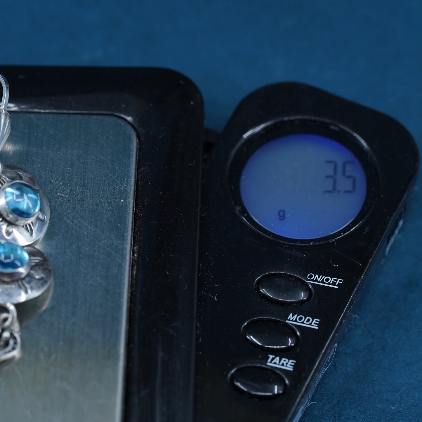 Vintage sterling 925 silver handmade sun earrings w/ blue crystal heart charms