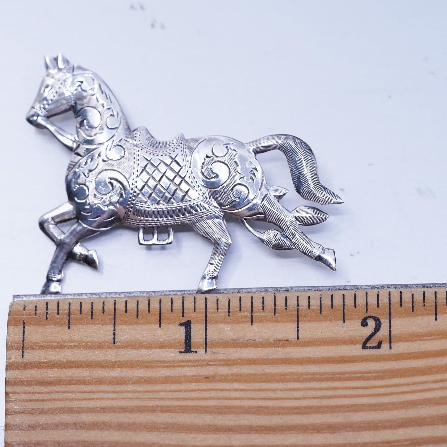 Vintage Siam sterling silver handmade brooch, 925 horse pin