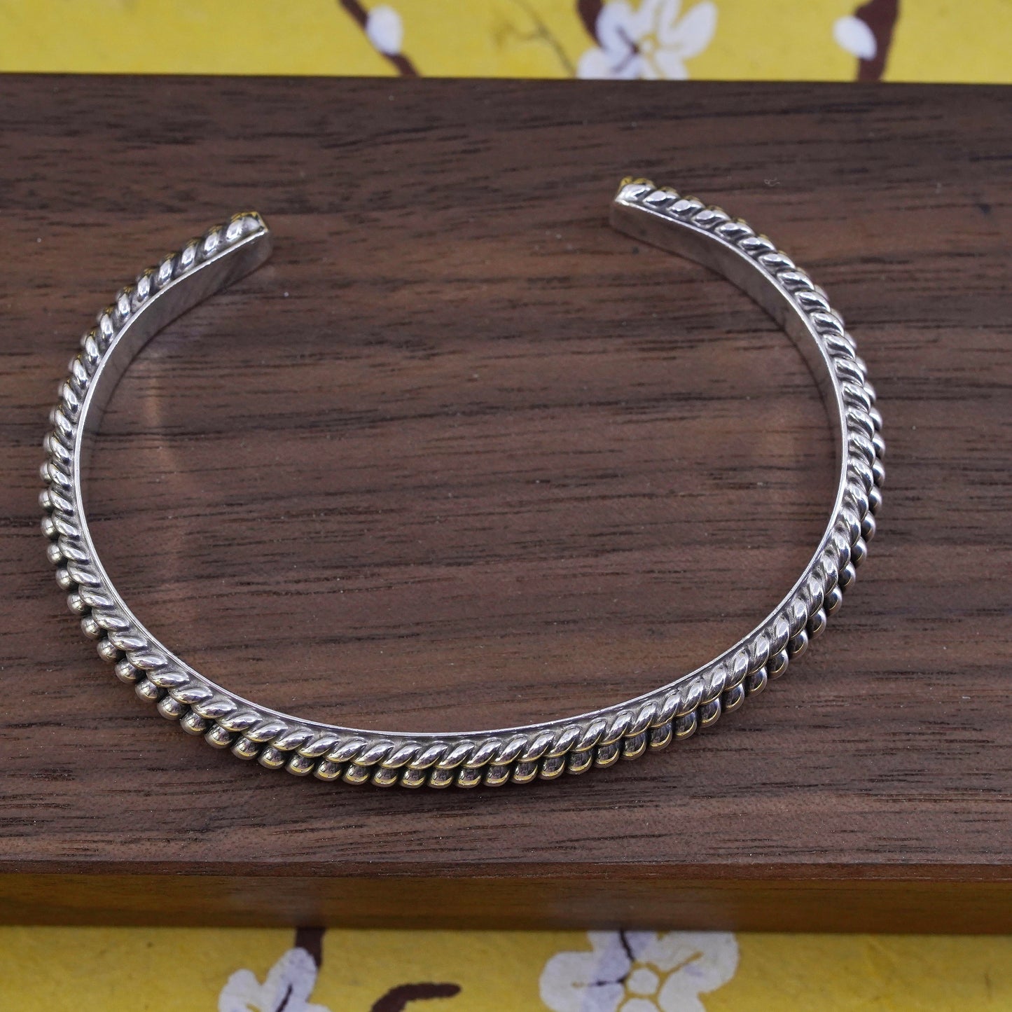 6.75", Vintage Sterling silver handmade bracelet, 925 braided woven cable cuff