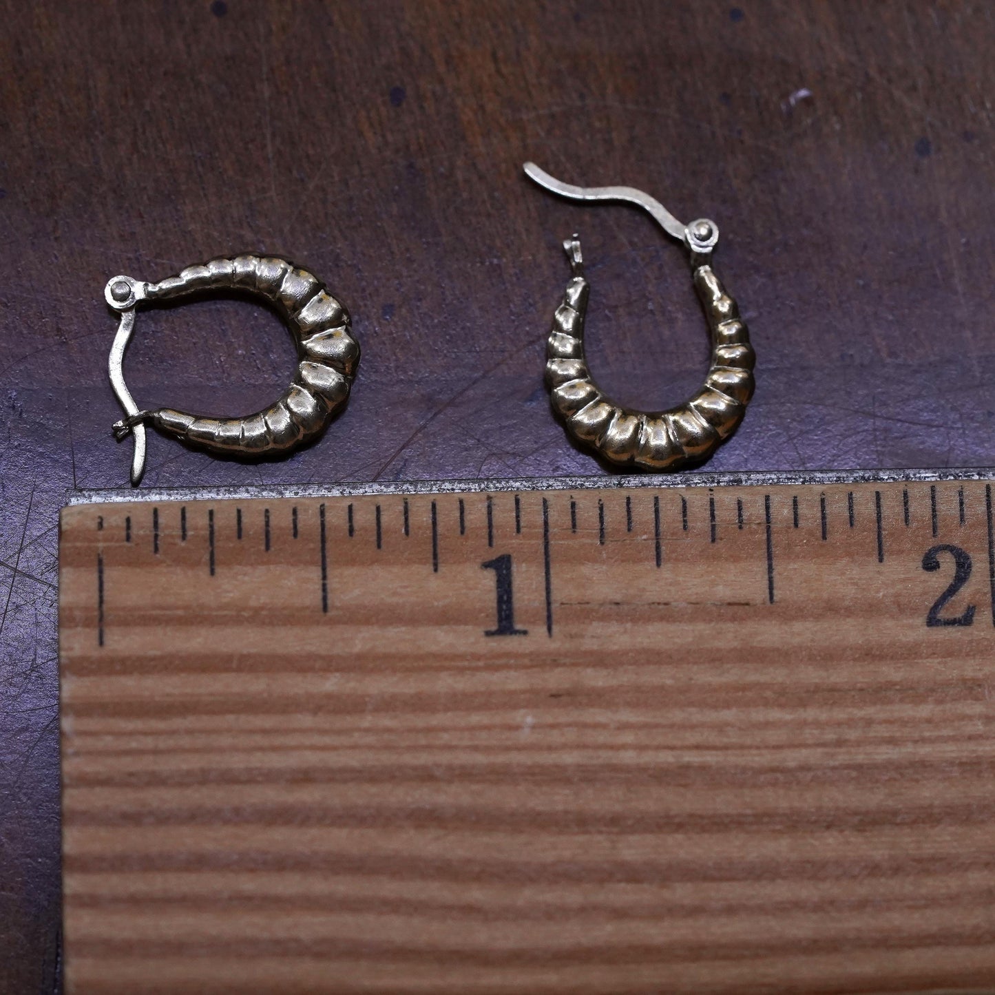 0.5”, vermeil gold over Sterling silver handmade earrings, ribbed 925 hoops