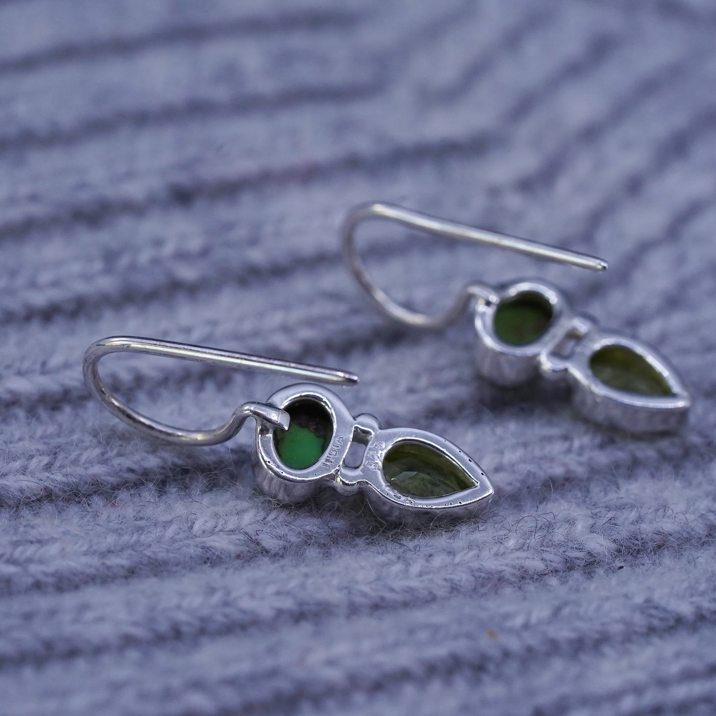 Vintage Sterling 925 silver handmade earrings with oval turquoise and peridot