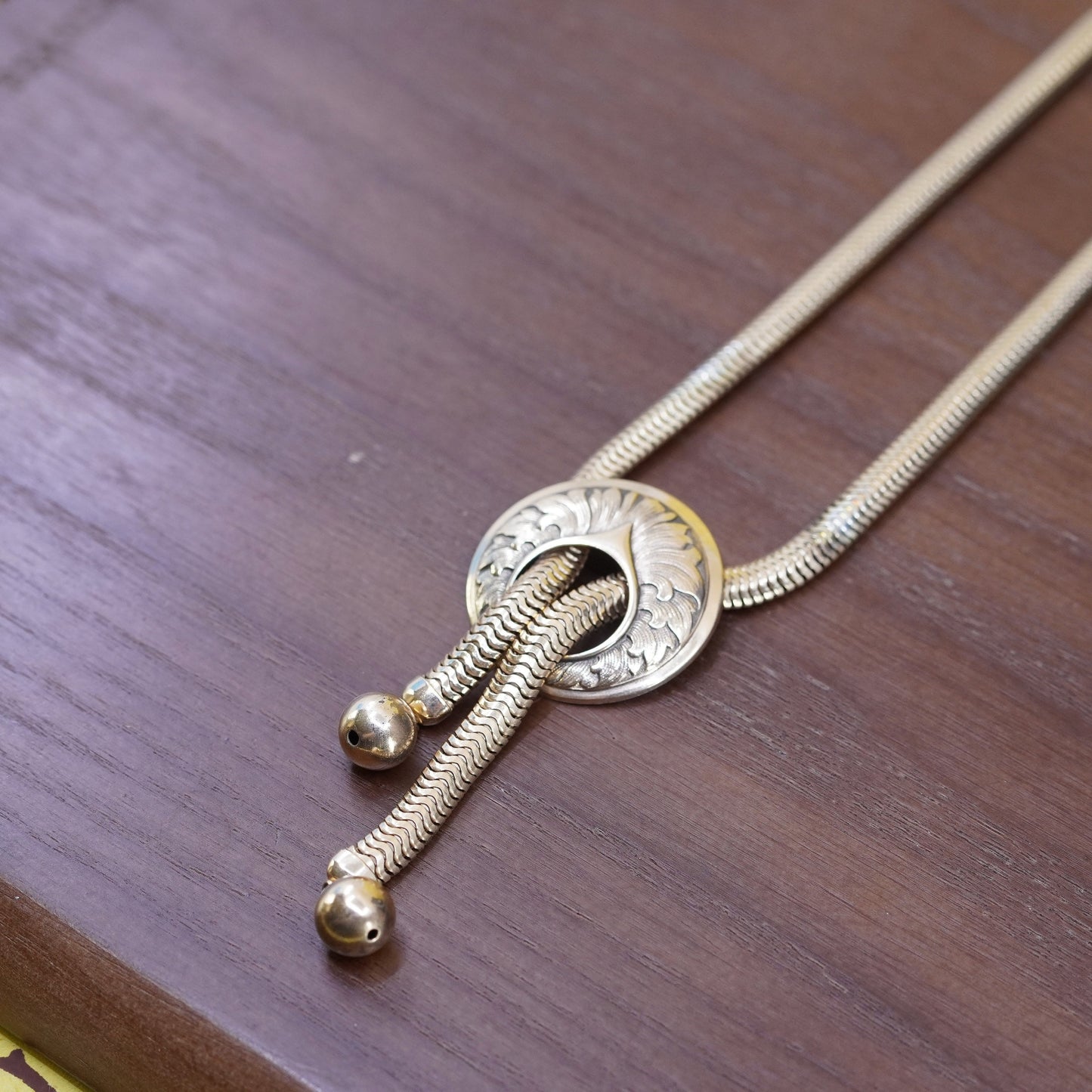 18” vermeil gold over 925 Forstner Sterling silver Snake Chain Necklace circle