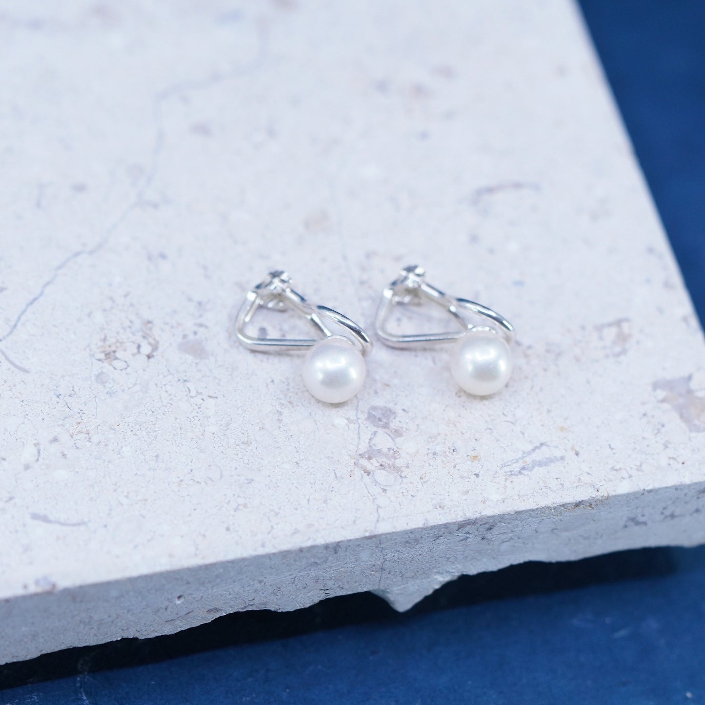 Vintage sterling silver 925 handmade earrings with pearl