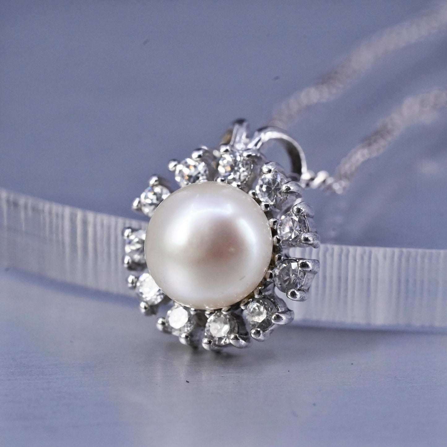 20”, Sterling 925 silver twisted S link necklace with pearl flower pendant