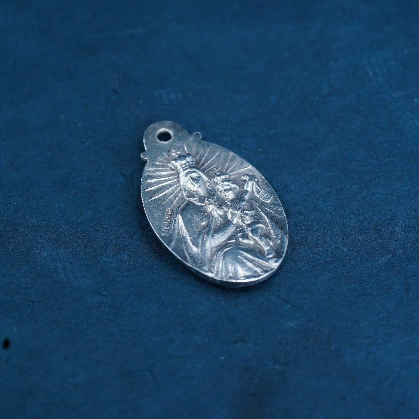 Vintage Sterling silver handmade pendant, 925 relief Jesus Virgin Mary charm
