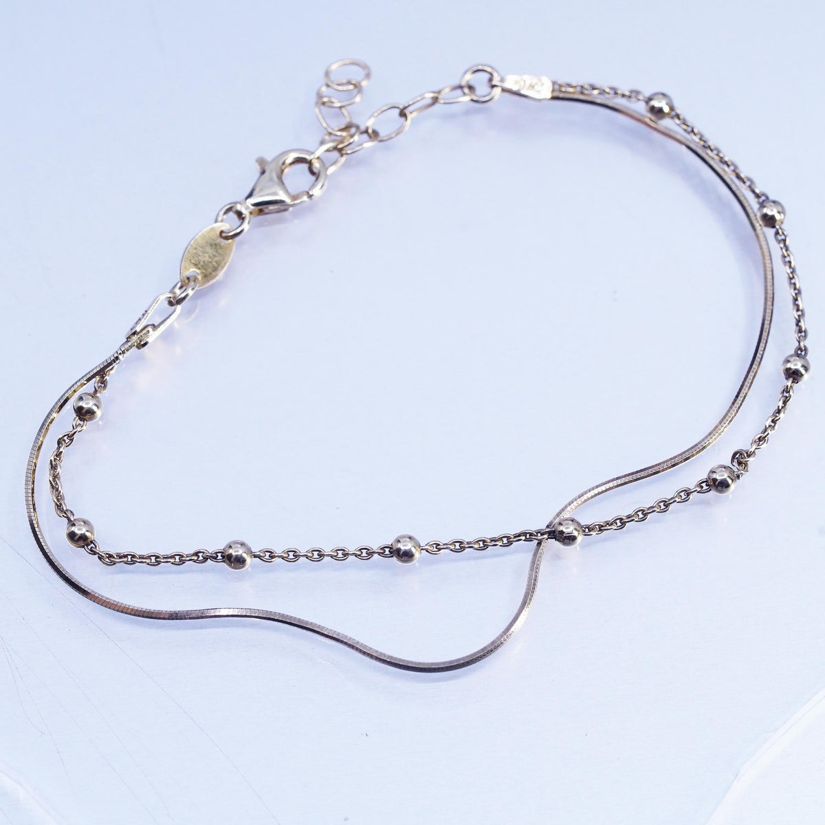 7", Dyadema Vermeil Gold Sterling Silver Bracelet, Double Strands 925 Chains