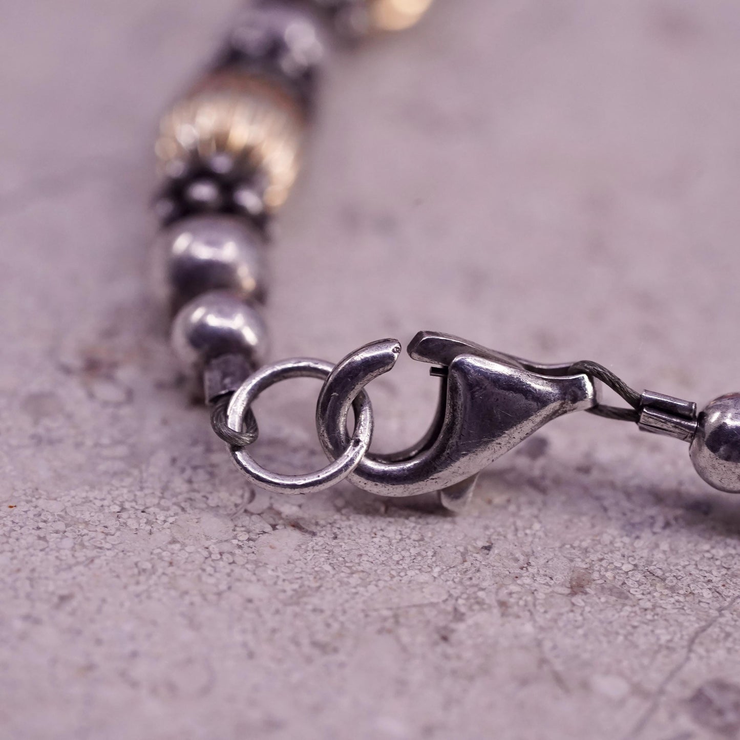 8.5", vintage sterling handmade bracelet, 14K gold, crystal beads chain