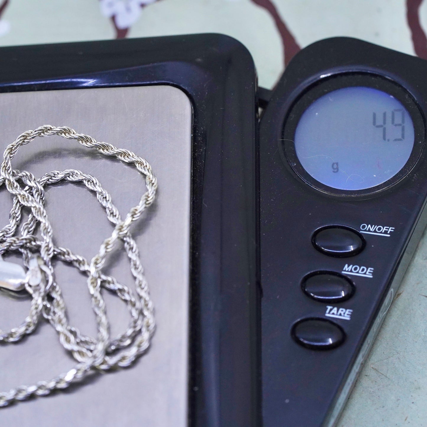 16” 2mm, vintage sterling silver necklace, 925 rope chain