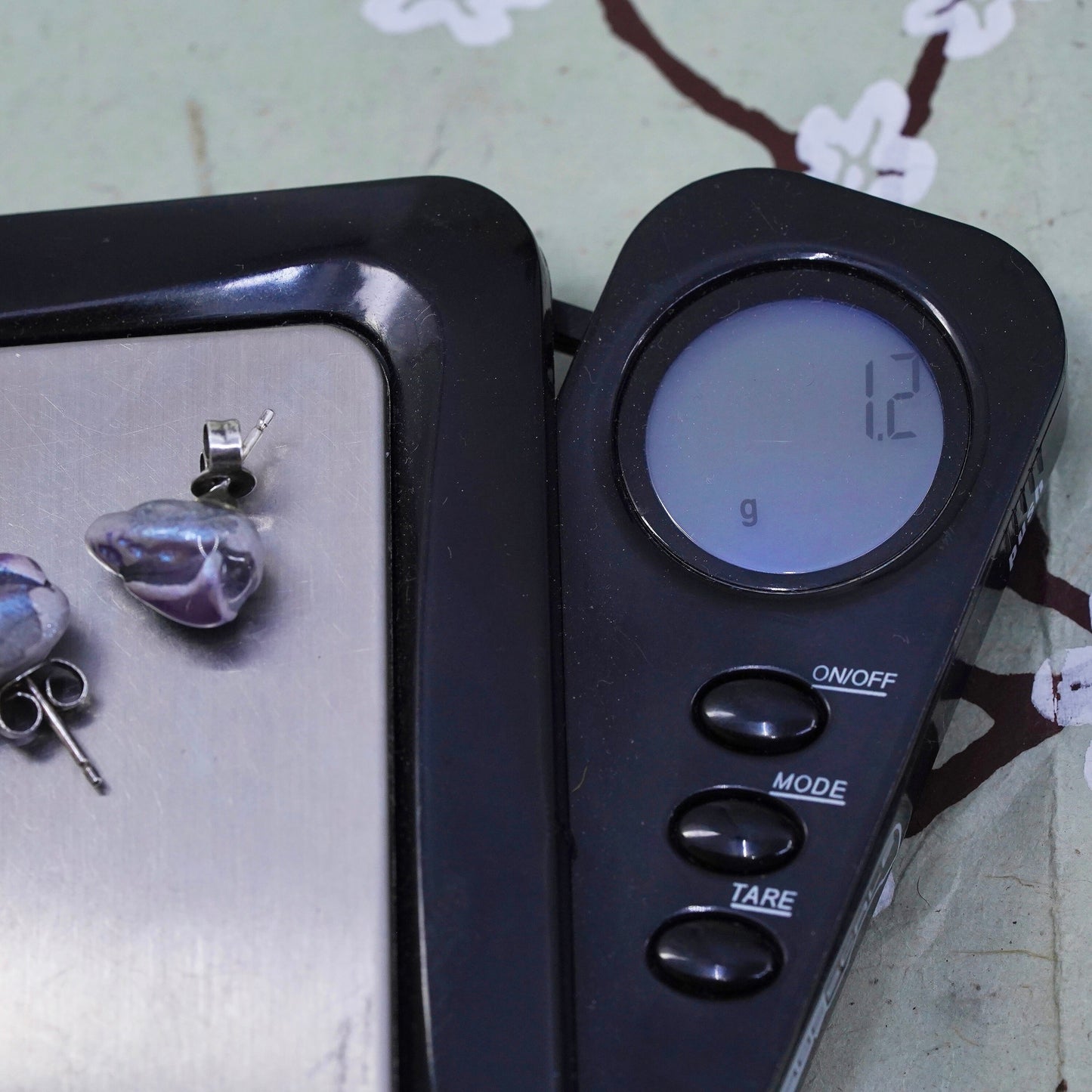 Vintage Sterling silver earrings, 925 studs with glittering resin purple nugget