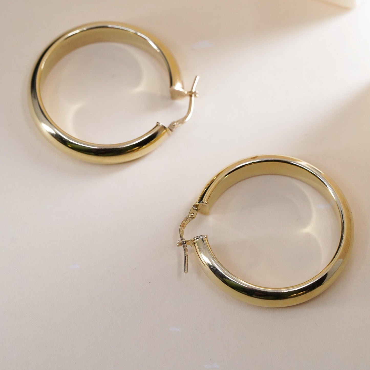 1.5", Vintage Dyadema yellow gold over sterling silver loop earrings, hoops
