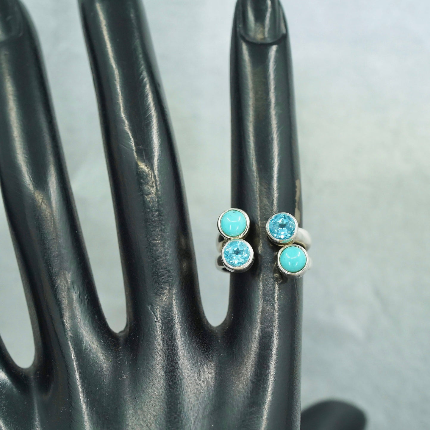 Size 5.5, DTR Jay King Sterling 925 silver wrap ring with turquoise and topaz