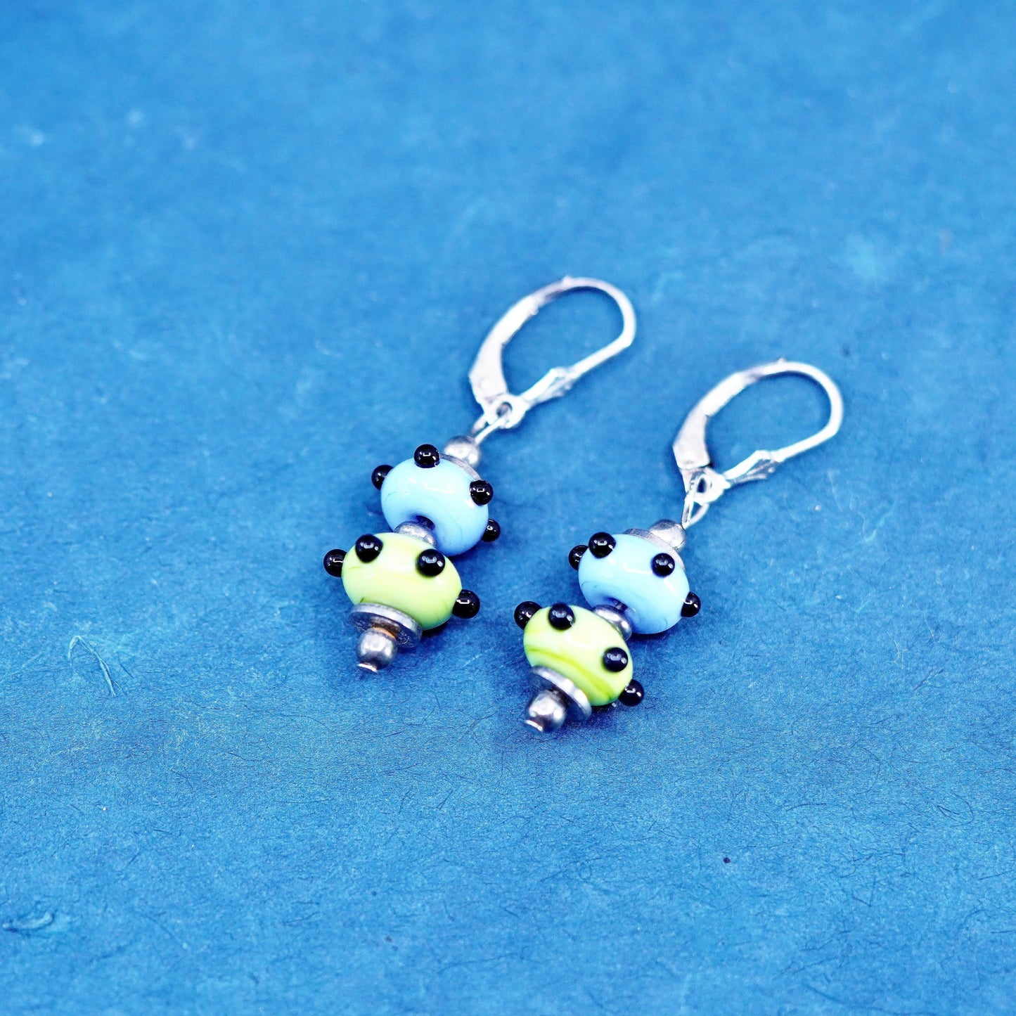 Vintage sterling silver handmade earrings, 925 hooks with glass beads