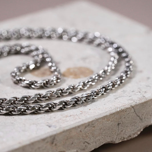 30", 3mm, vintage Sterling silver handmade necklace, 925 diamond cut rope chain