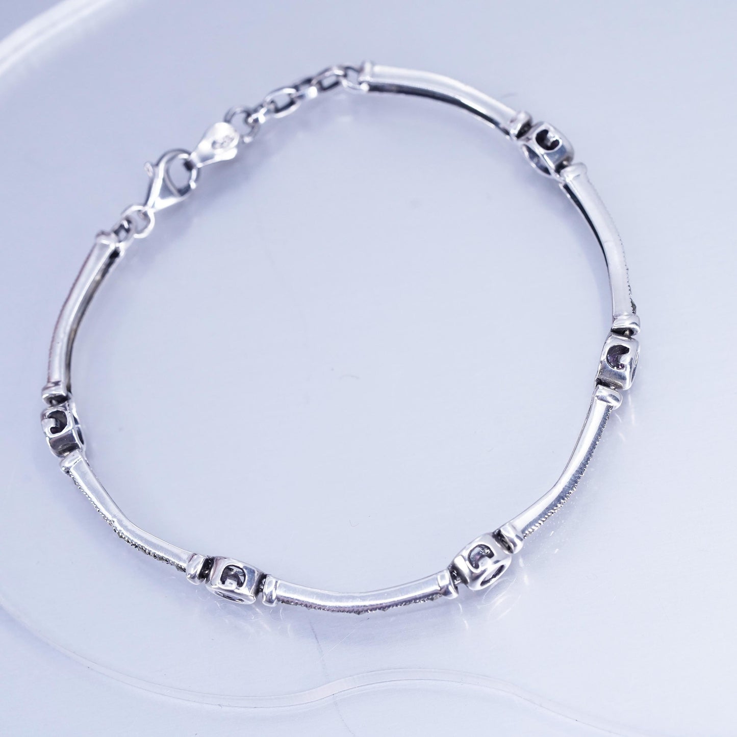 7.5”, Sterling 925 silver handmade bracelet, marcasite amethyst tennis chain