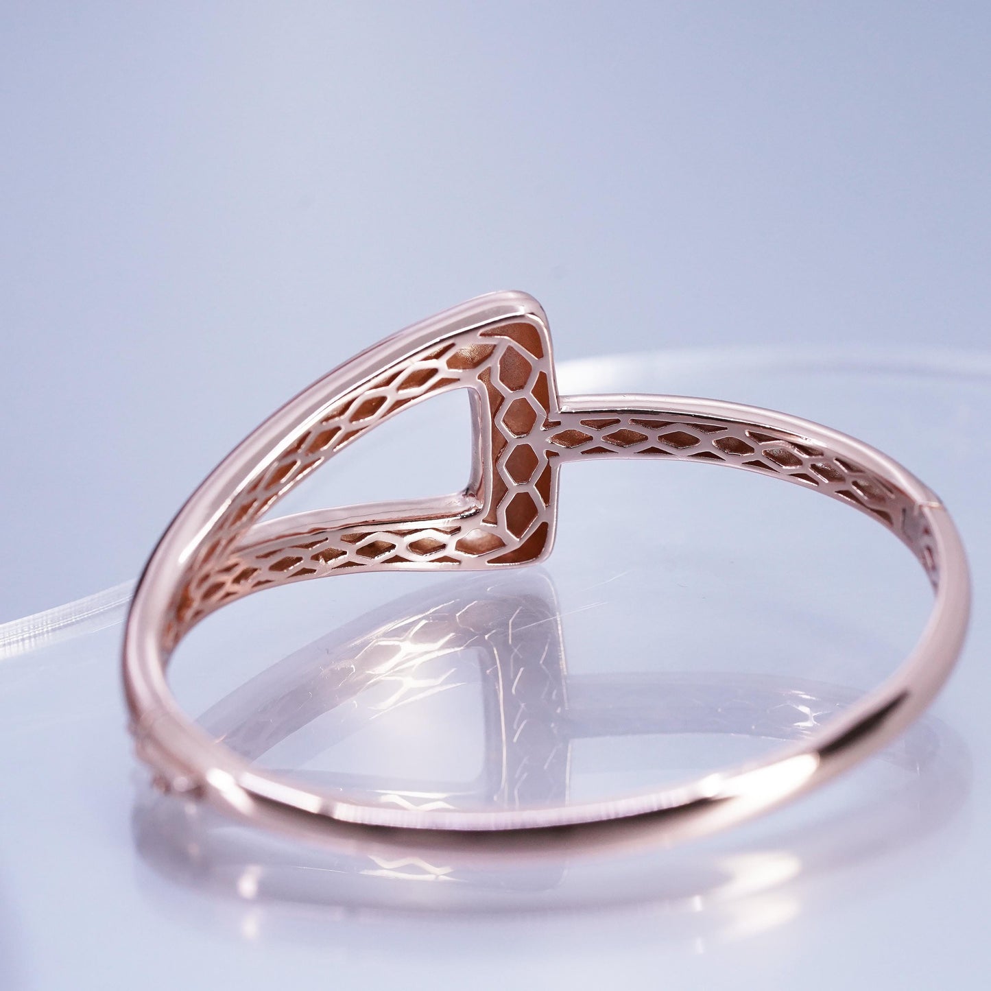 7”, vermeil rose gold Sterling 925 silver bracelet, triangular hinged bangle