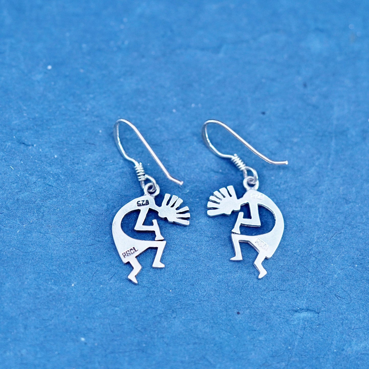 Native American Sterling silver Handmade earrings, 925 Kokopelli Dangles