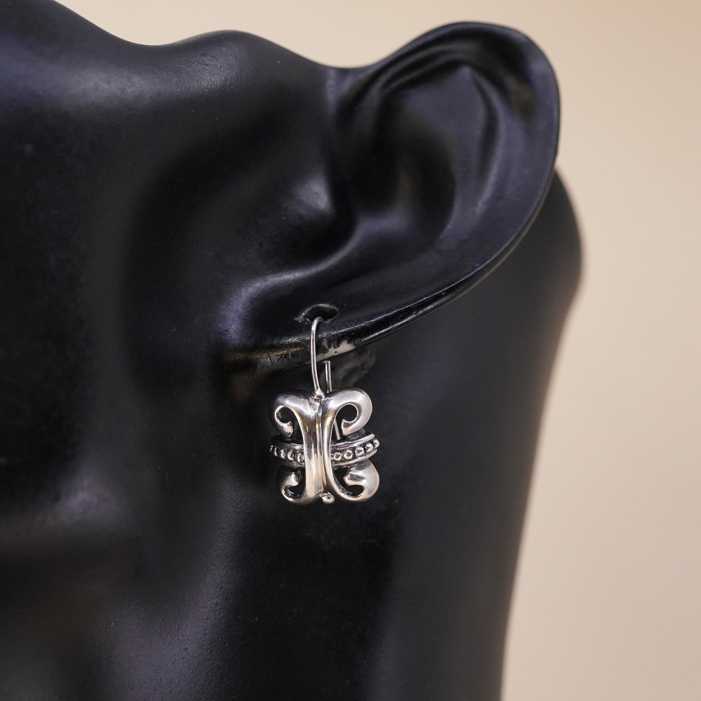 Vintage sterling 925 silver single earring, fashion filigree dangle