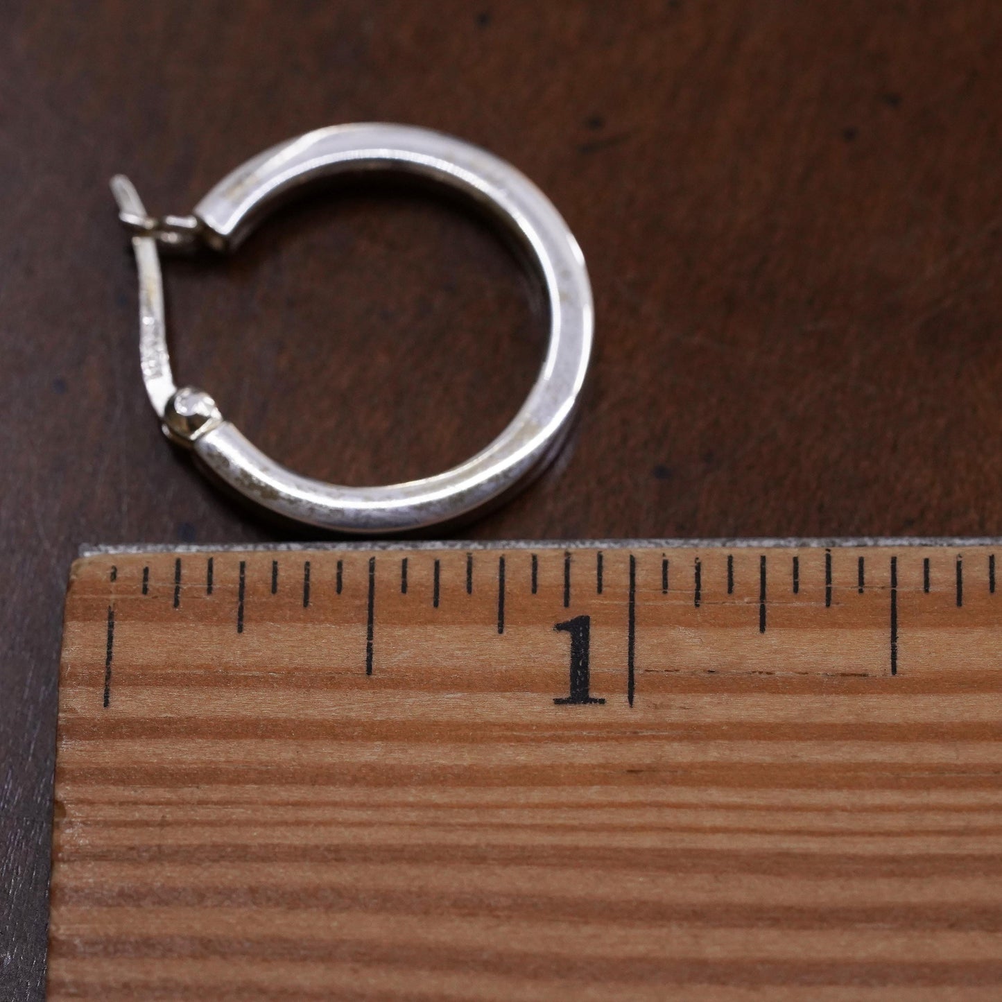 1", Vintage sterling silver single earring, textured minimalist primitive hoop