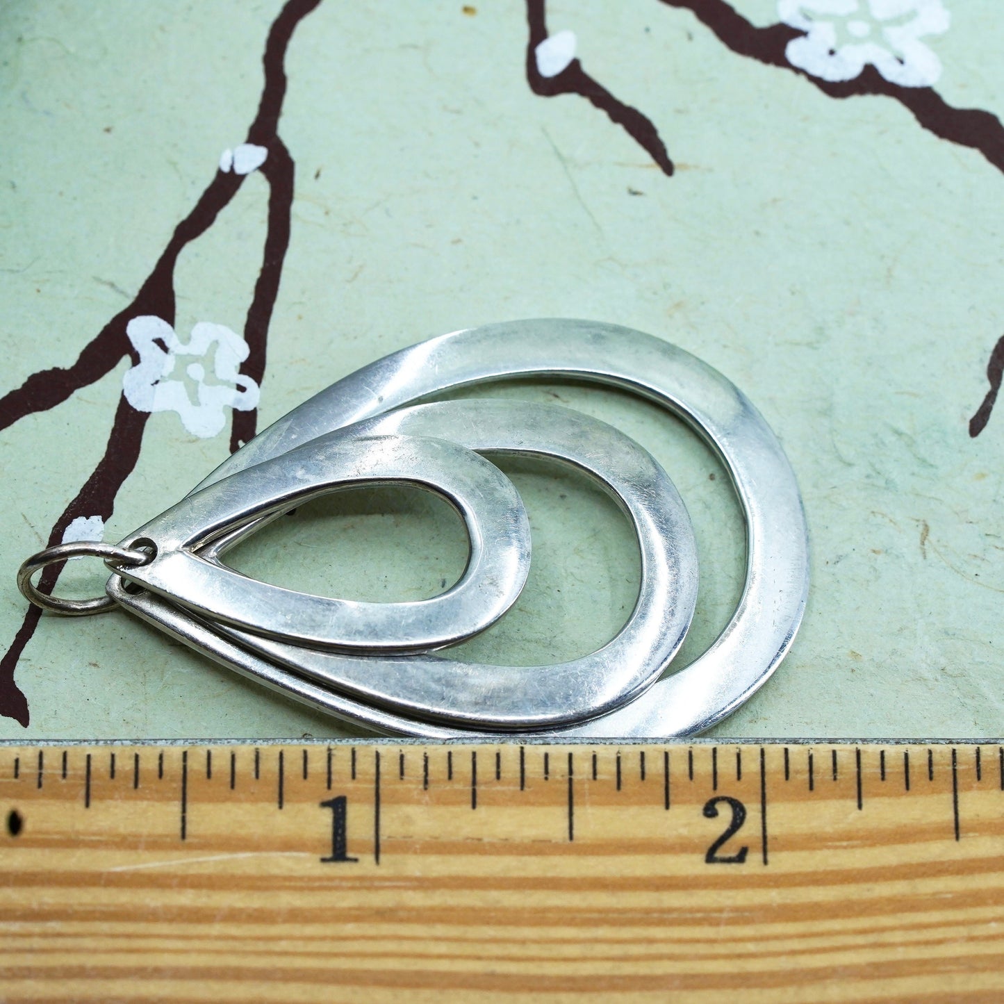 Vintage sterling silver handmade pendant, Modern 925 silver teardrop