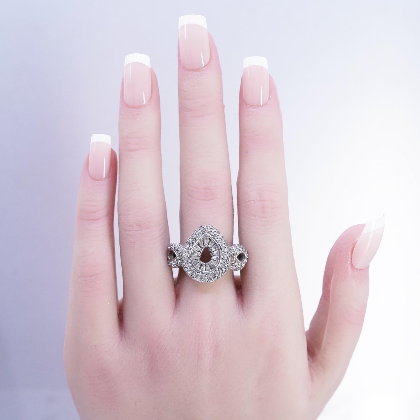 Size 8, vintage Sterling 925 silver teardrop ring cluster genuine diamonds