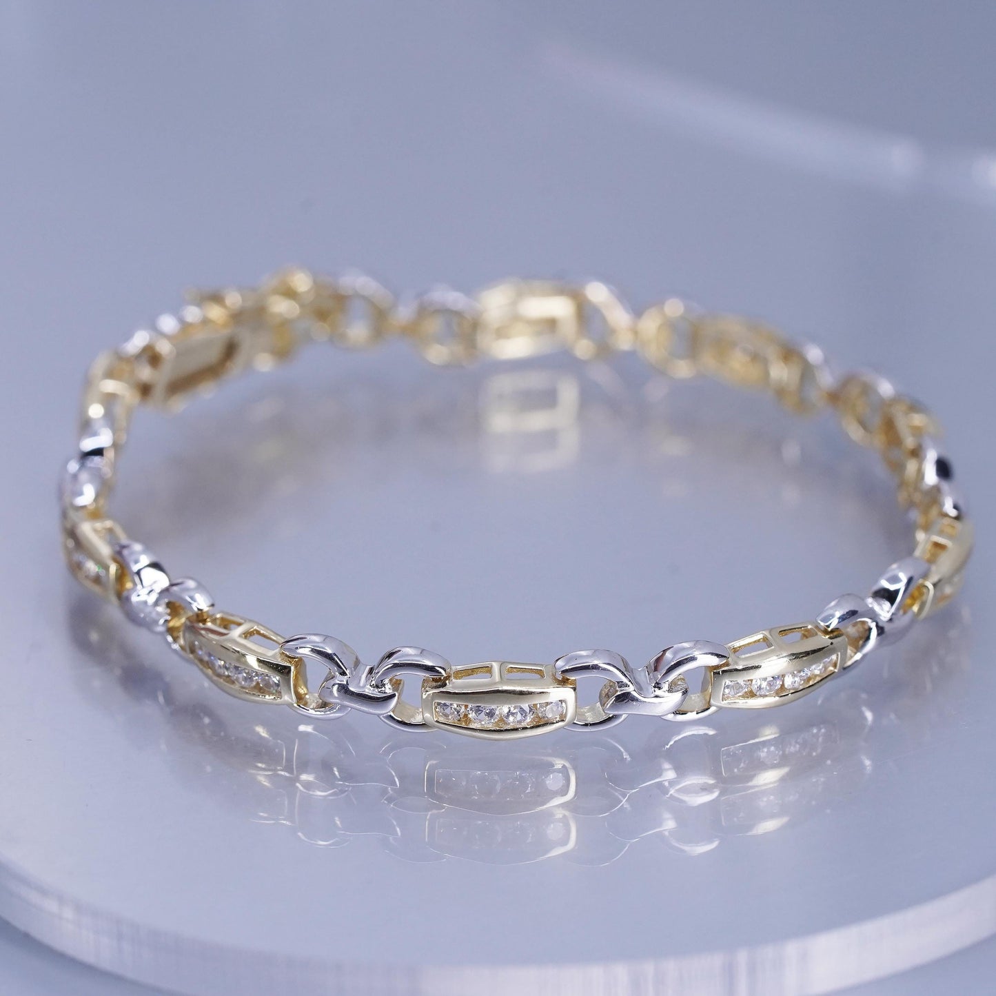 7.25”, Italy vermeil gold filled Sterling 925 silver tennis bracelet chain cz