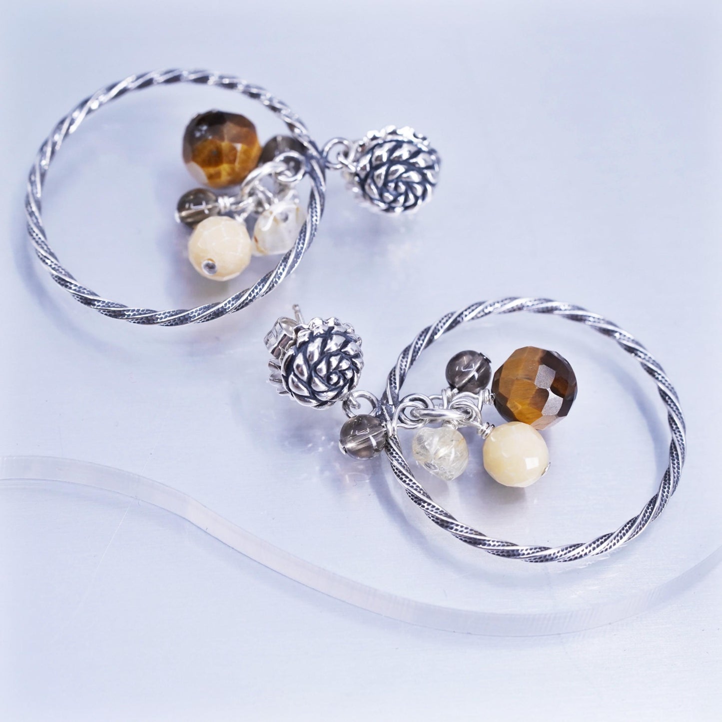 Relios Carolyn Pollack Sterling 925 silver circle earrings golden tiger eye