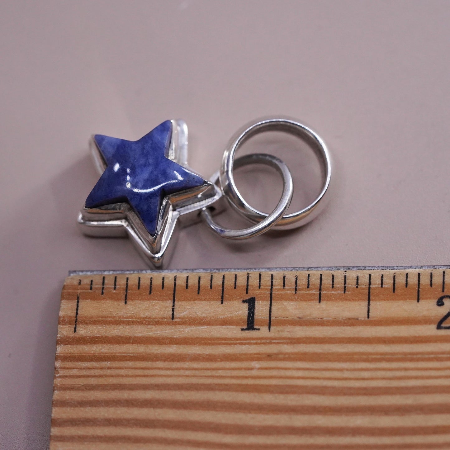 Vintage RI Sterling silver handmade pendant, 925 star pendant w/ blue sodalite