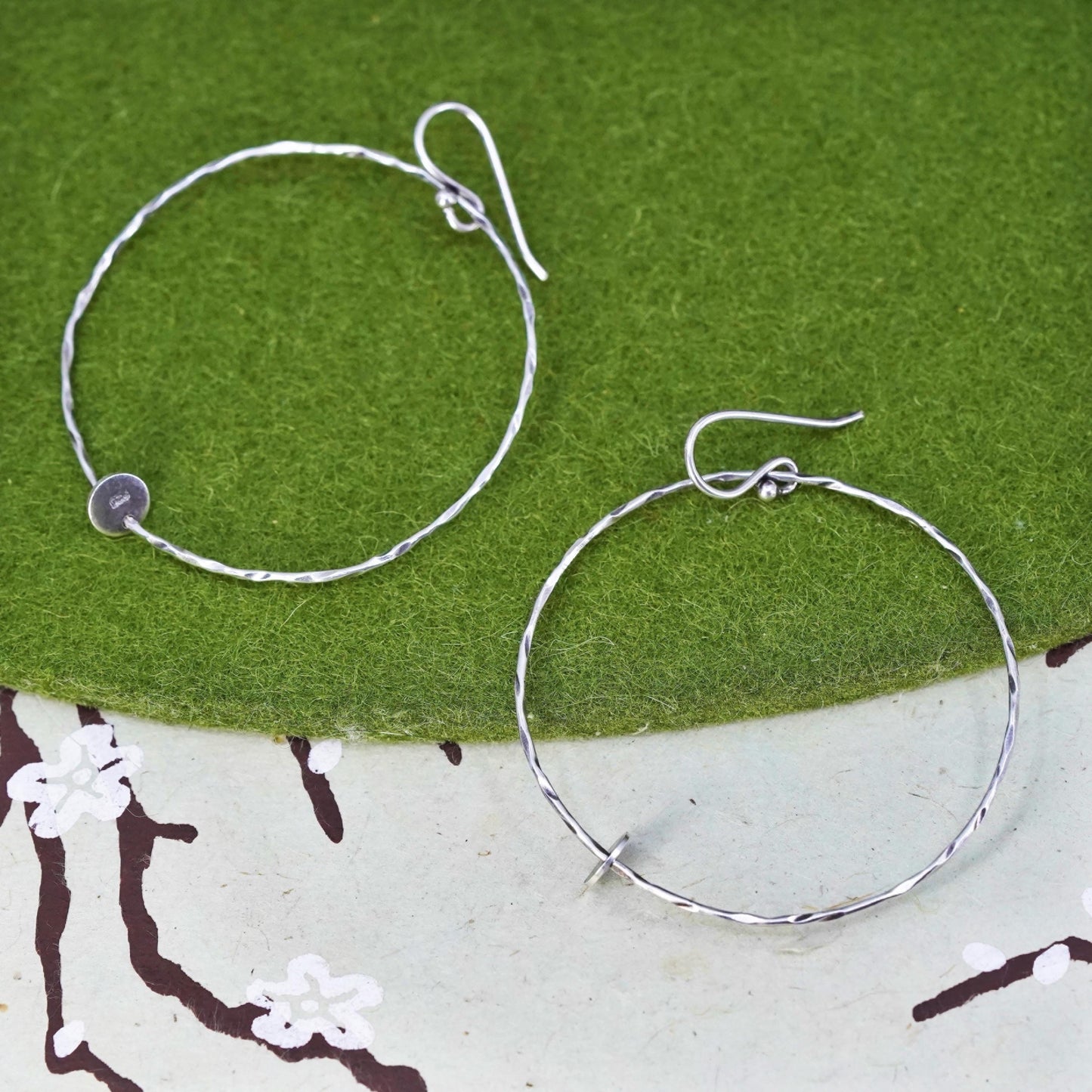 Vintage Oxidized Textured Sterling Silver Earrings CZ Circle Cubic Round