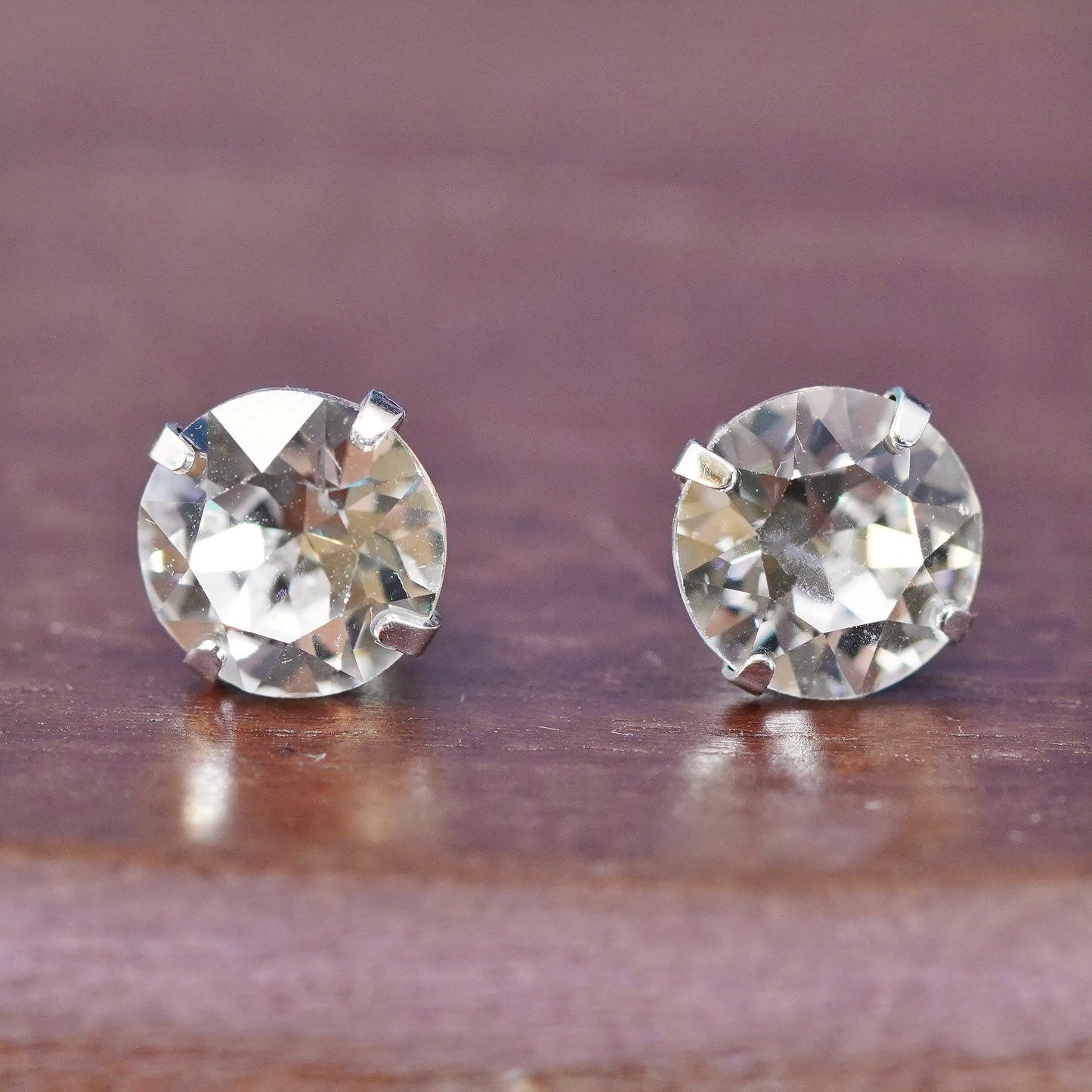 7mm, Sterling silver clear round crystal studs, cz earrings