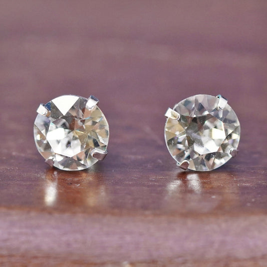 7mm, Sterling silver clear round crystal studs, cz earrings
