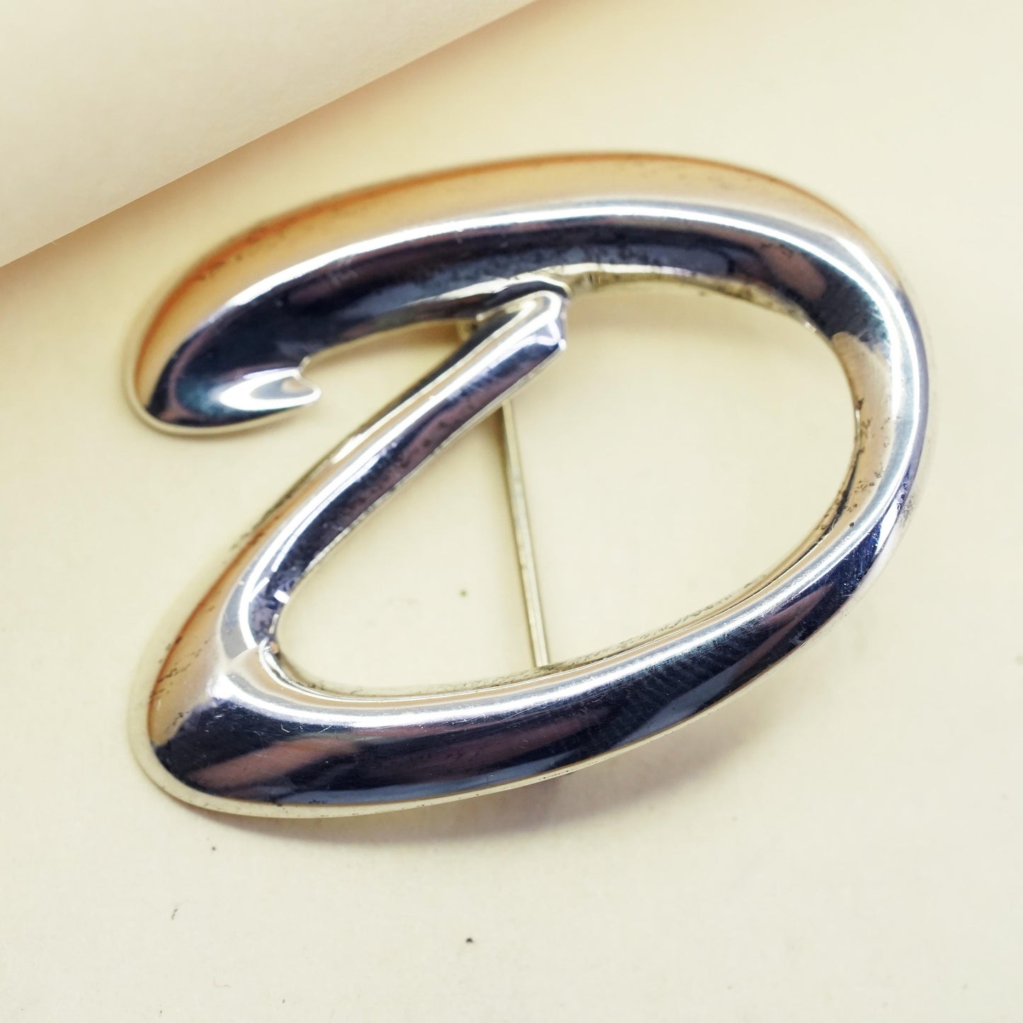Vintage sterling silver brooch, 925 letter D, minimalist, simple designed