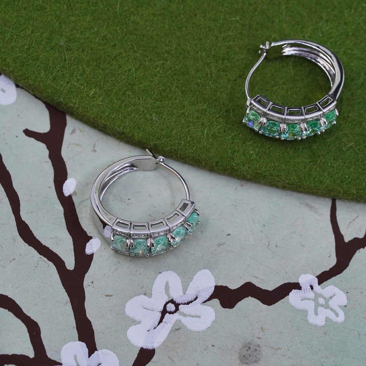 0.75”, sterling silver earrings, 925 hoops, Huggie with peridot and diamond