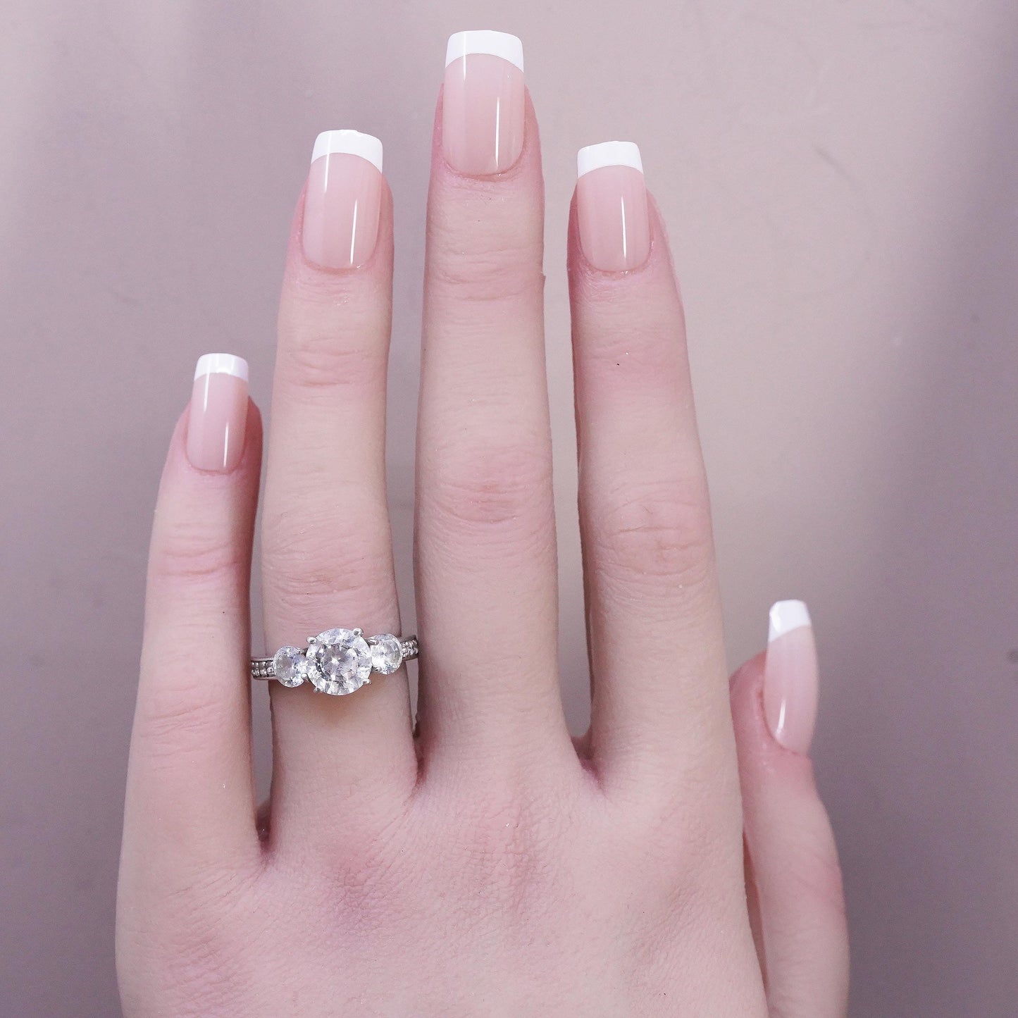 Size 6, vintage Sterling 925 silver engagement ring with cluster Cz around