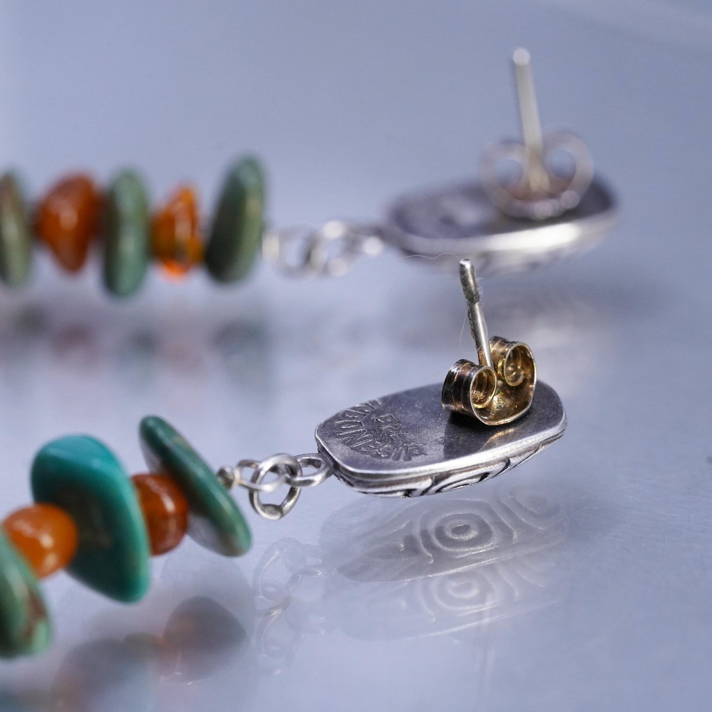 Indonesia handmade Sterling Silver handmade earrings, Turquoise Amber beads
