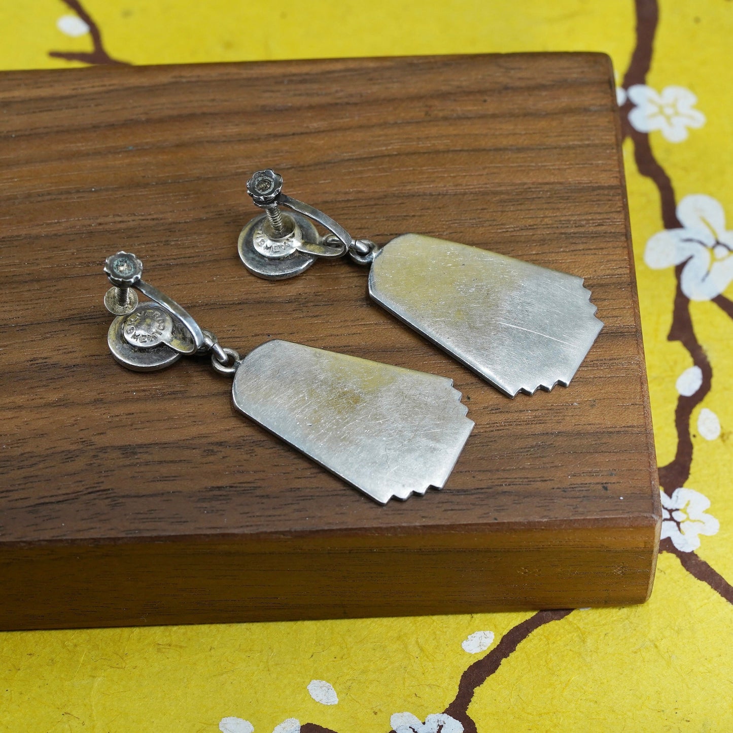 VTG Mexico Sterling silver handmade earrings, 925 screw back embossed earrings
