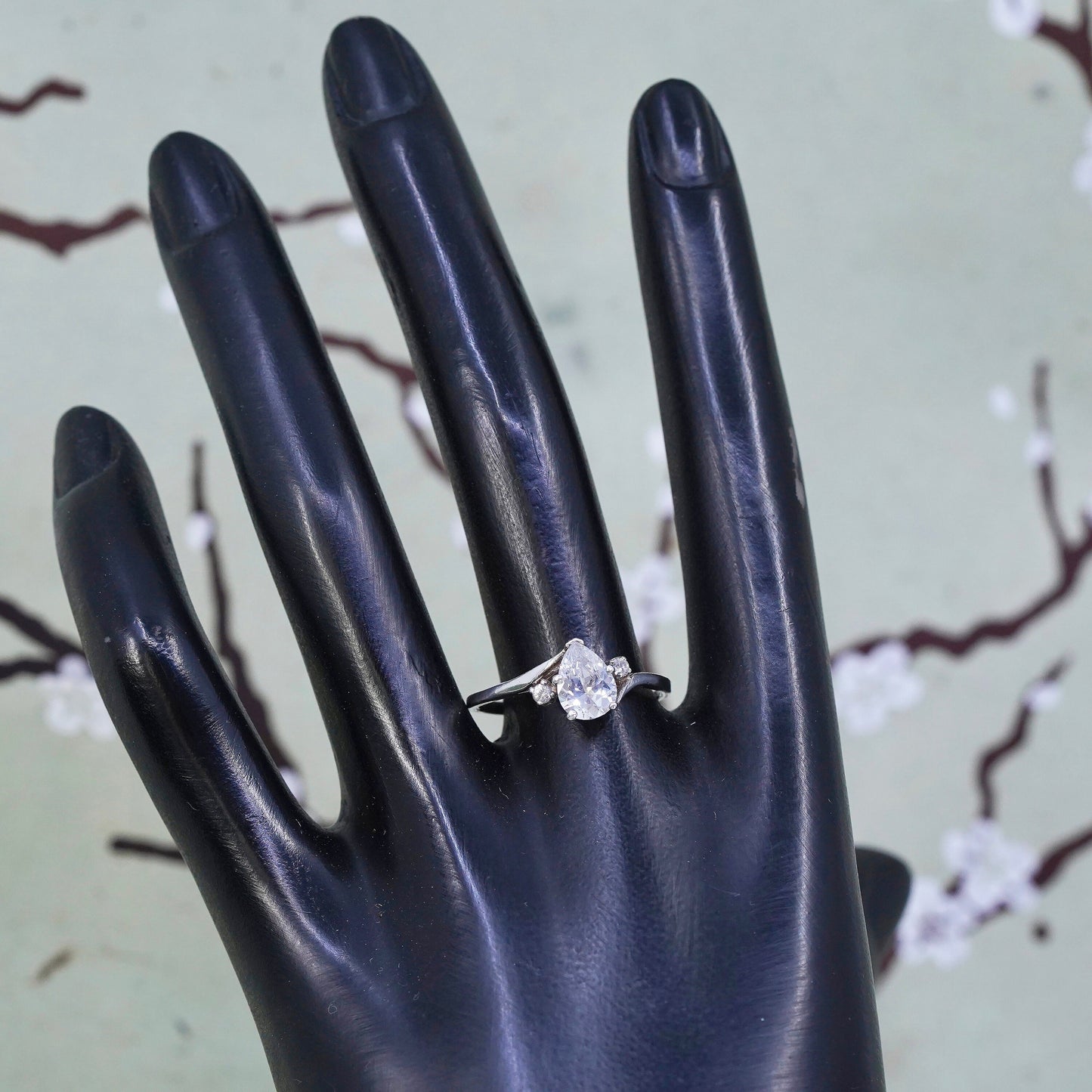 Size 9.5, Sterling silver ring, 925 silver w/ teardrop cut cz, engagement ring