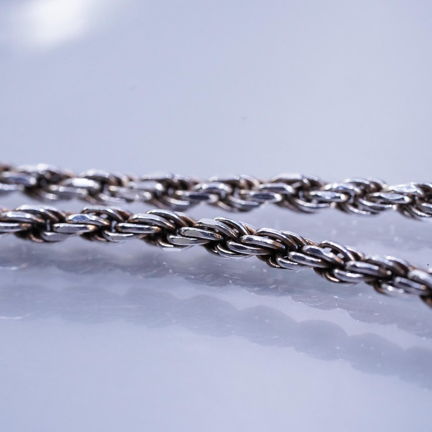 16” 3mm, vintage Italy Sterling 925 silver bold rope chain necklace