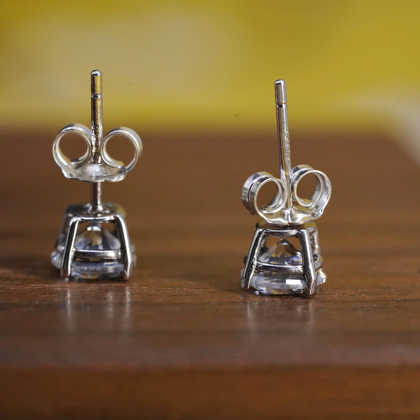 6mm, vintage Sterling silver clear round crystal studs, cz earrings