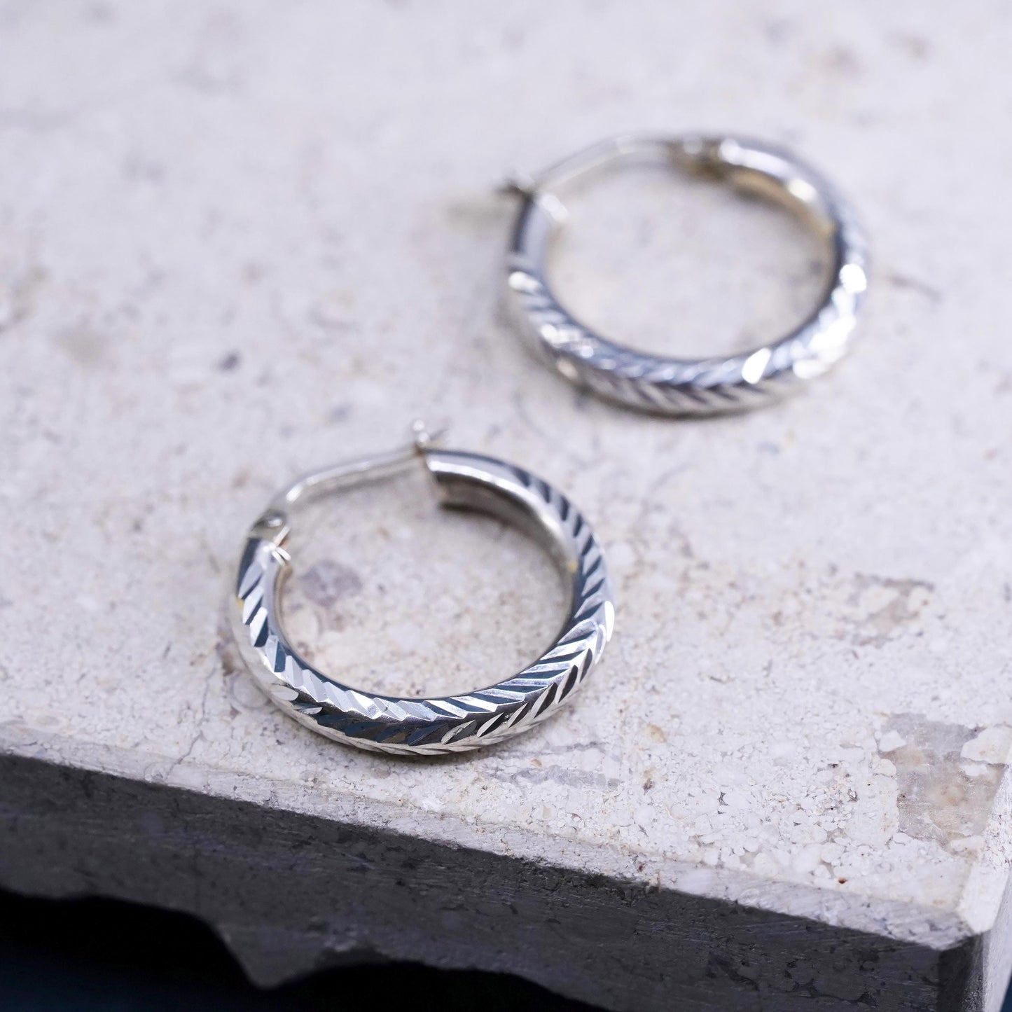 0.75”, vintage Sterling silver handmade earrings, 925 hoops, huggie
